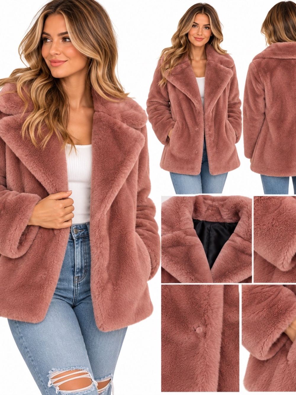 Avec Les Filles Grand Ambition Pink Faux Fur Long Coat XS